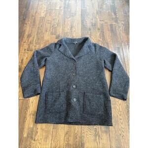 Eileen Fisher Boiled Wool Blazer — Gray — 4‑Button — Lightweight — Size M — EUC